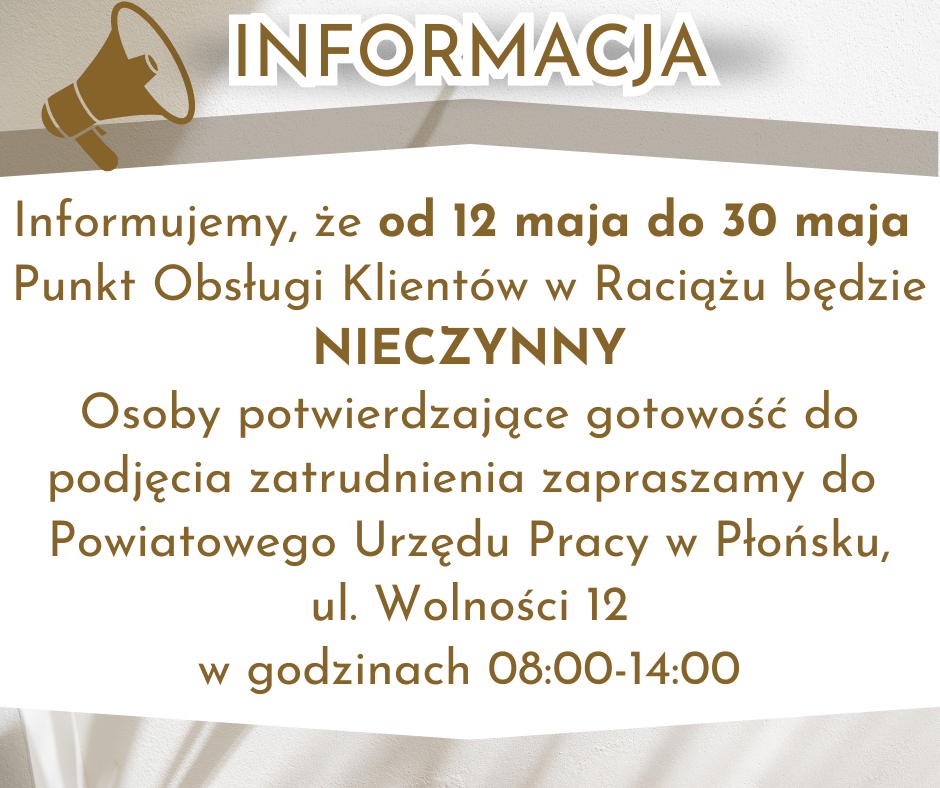 Zdjęcie artykułu Informacja o pracy Punktu Obsługi Klientów w Raciążu