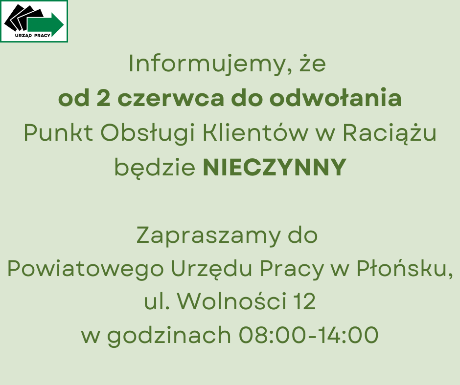 Zdjęcie artykułu Informacja o pracy Punktu Obsługi Klientów w Raciążu
